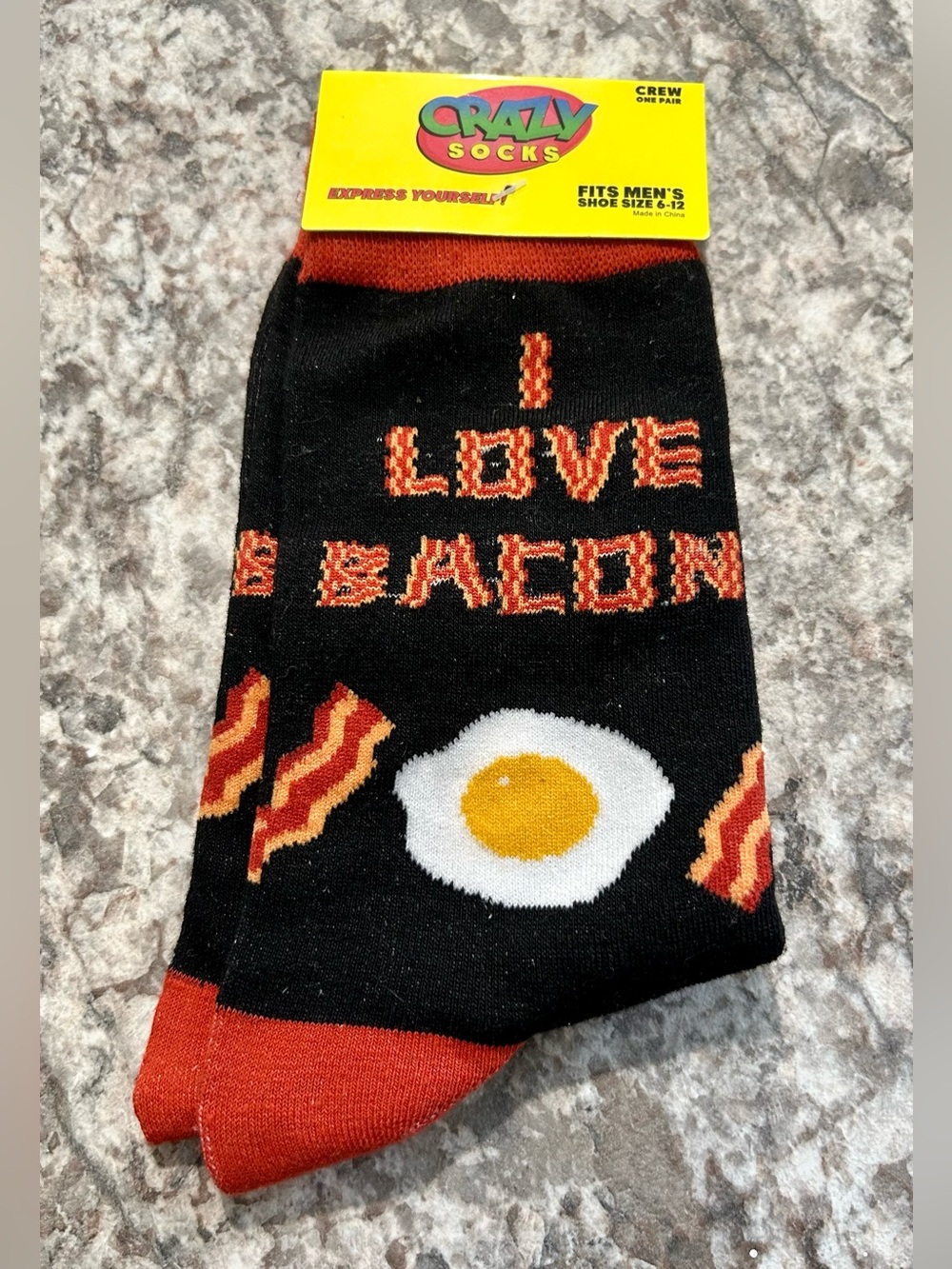 Men’s Black "I Love Bacon" Crew Socks